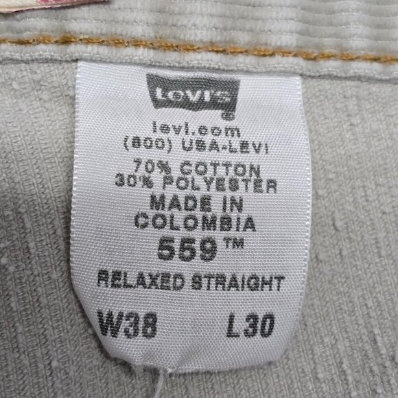 Levi’s 559 Pants Men 38x30 (Fits 37x28) Gray Corduroy Relaxed Straight Y2K Basic - Picture 7 of 14